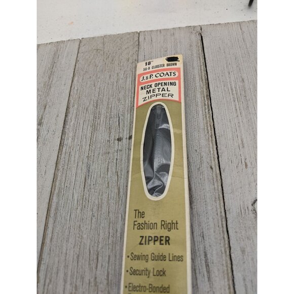 Vintage J&P Coats Neck Opening Metal Zipper 18" Cloister Brown 56-B - Picture 2 of 4